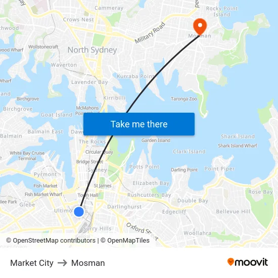 Market City to Mosman map