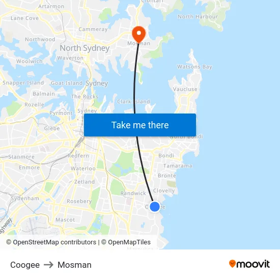 Coogee to Mosman map