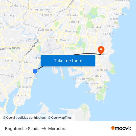 Brighton-Le-Sands to Maroubra map