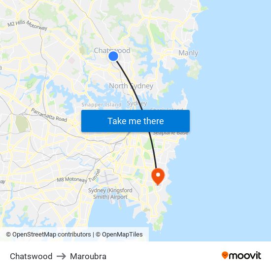 Chatswood to Maroubra map