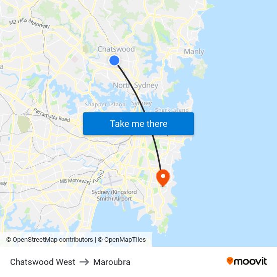 Chatswood West to Maroubra map