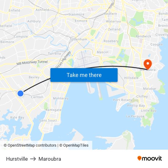 Hurstville to Maroubra map