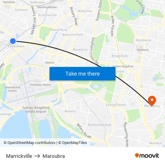 Marrickville to Maroubra map