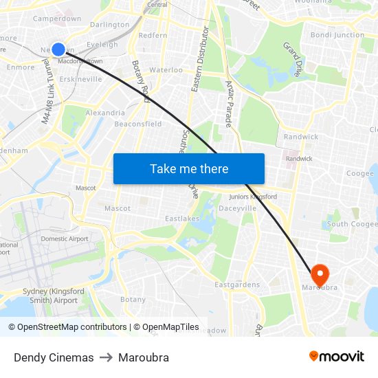 Dendy Cinemas to Maroubra map