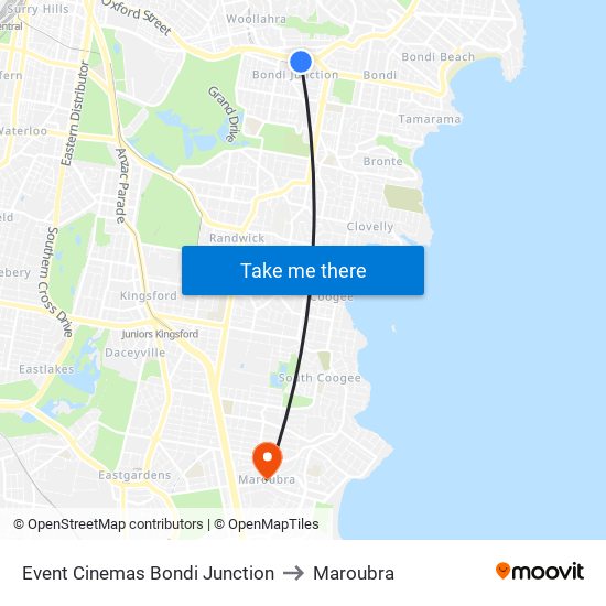 Event Cinemas Bondi Junction to Maroubra map