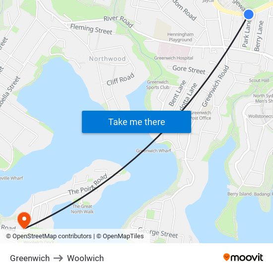 Greenwich to Woolwich map