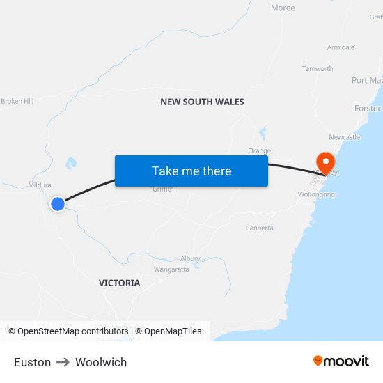 Euston to Woolwich map