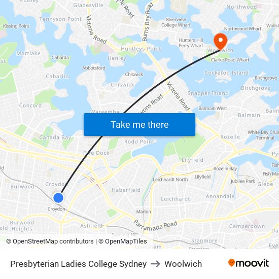 Presbyterian Ladies College Sydney to Woolwich map