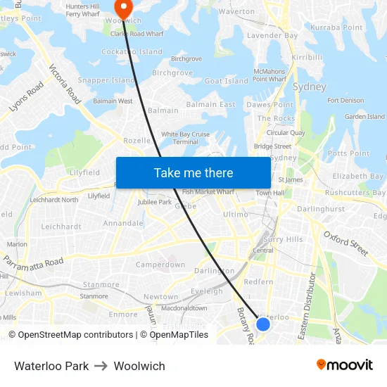 Waterloo Oval to Woolwich map