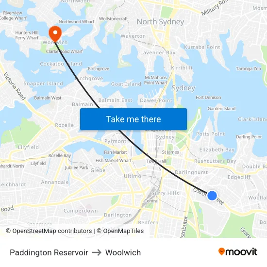 Paddington Reservoir to Woolwich map