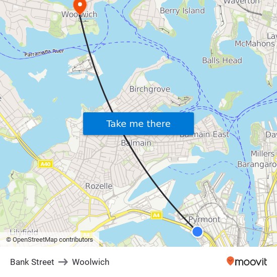 Bank Street to Woolwich map