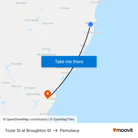 Tozer St at Broughton St to Pemulwuy map