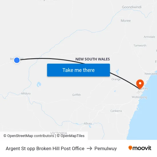 Argent St opp Broken Hill Post Office to Pemulwuy map