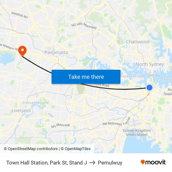 Town Hall Station, Park St, Stand J to Pemulwuy map