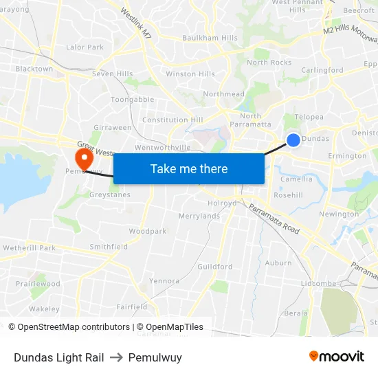 Dundas Light Rail to Pemulwuy map