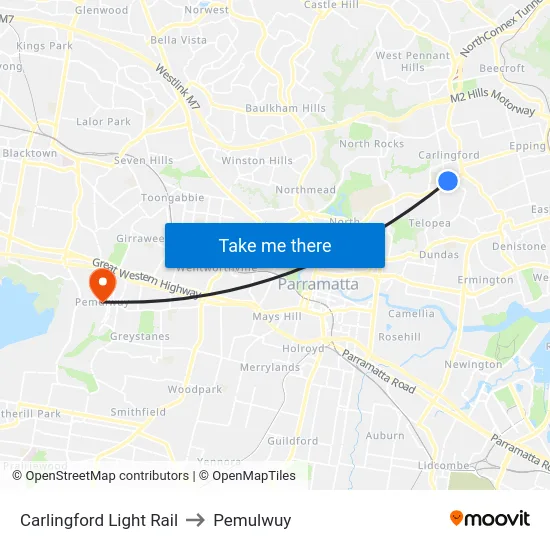Carlingford Light Rail to Pemulwuy map