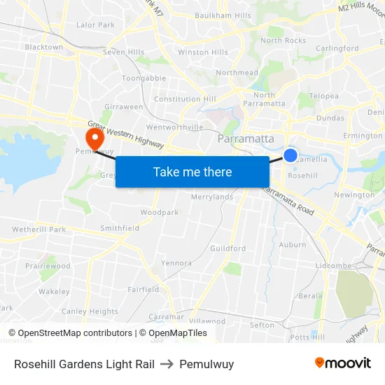 Rosehill Gardens Light Rail to Pemulwuy map