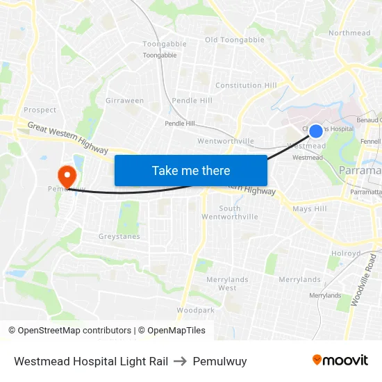 Westmead Hospital Light Rail to Pemulwuy map