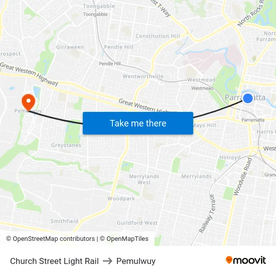 Church Street Light Rail to Pemulwuy map