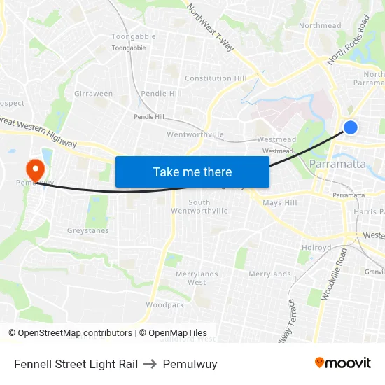 Fennell Street Light Rail to Pemulwuy map