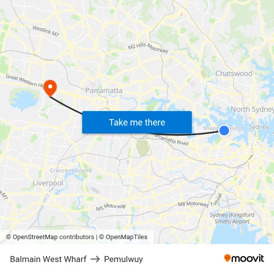 Balmain West Wharf to Pemulwuy map