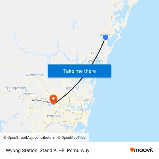 Wyong Station, Stand A to Pemulwuy map
