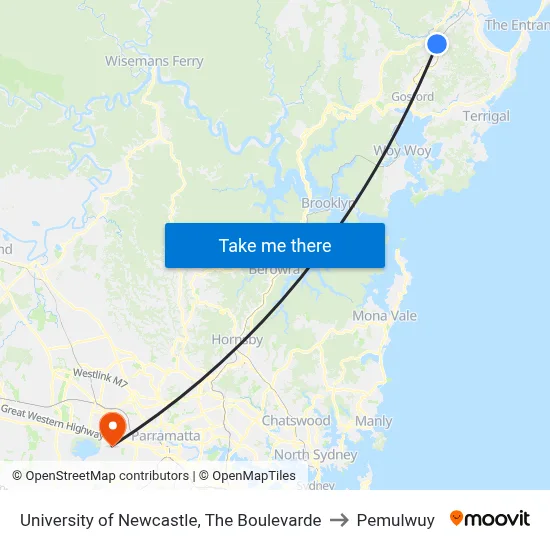University of Newcastle, The Boulevarde to Pemulwuy map
