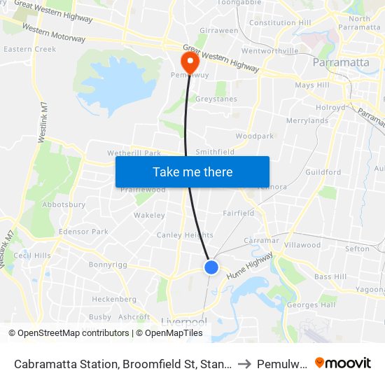 Cabramatta Station, Broomfield St, Stand F to Pemulwuy map