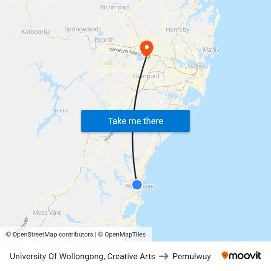 University Of Wollongong, Creative Arts to Pemulwuy map