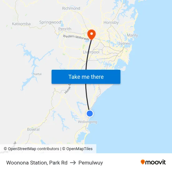 Woonona Station, Park Rd to Pemulwuy map