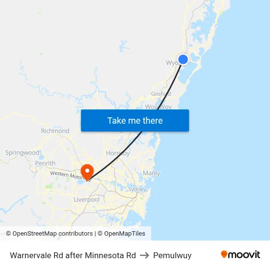 Warnervale Rd after Minnesota Rd to Pemulwuy map