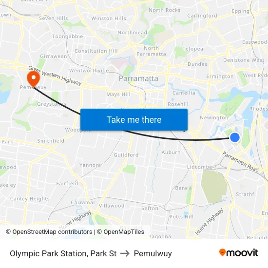 Olympic Park Station, Park St to Pemulwuy map