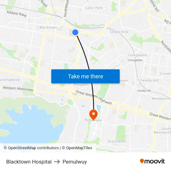 Blacktown Hospital to Pemulwuy map