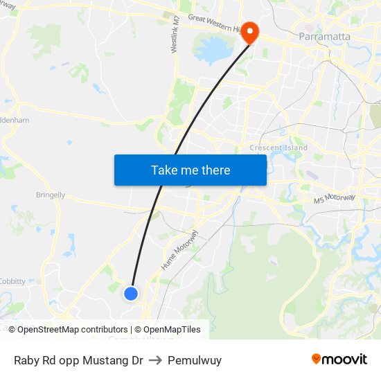 Raby Rd opp Mustang Dr to Pemulwuy map