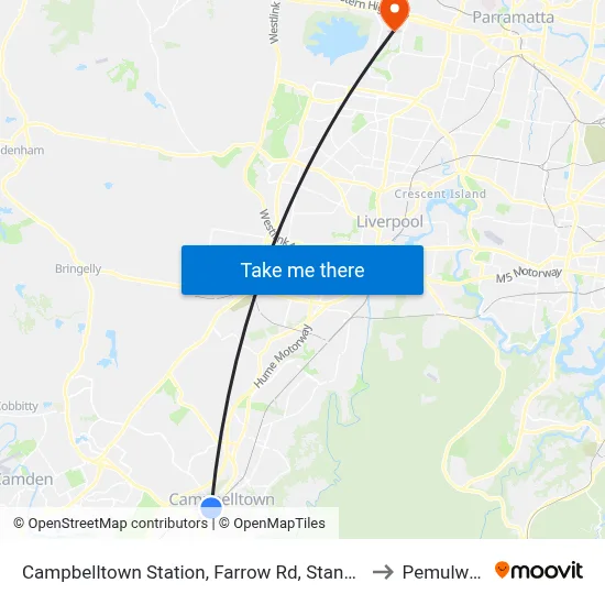 Campbelltown Station, Farrow Rd, Stand G to Pemulwuy map