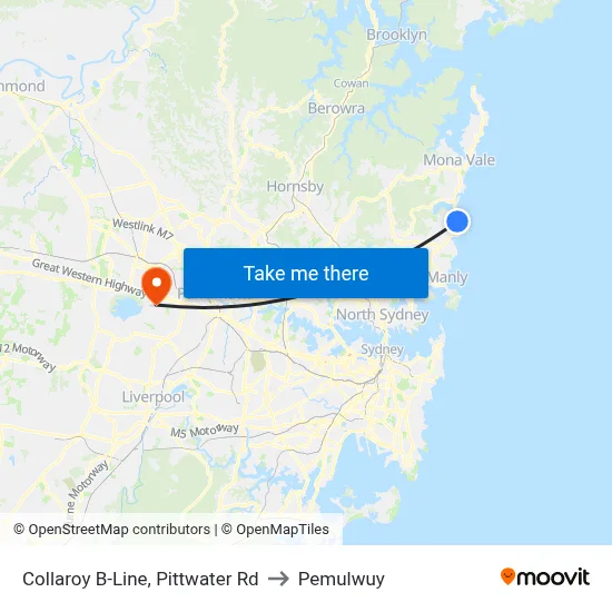Collaroy B-Line, Pittwater Rd to Pemulwuy map