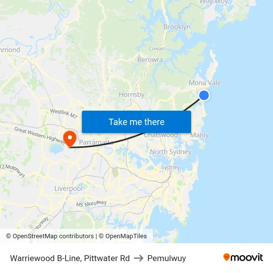 Warriewood B-Line, Pittwater Rd to Pemulwuy map