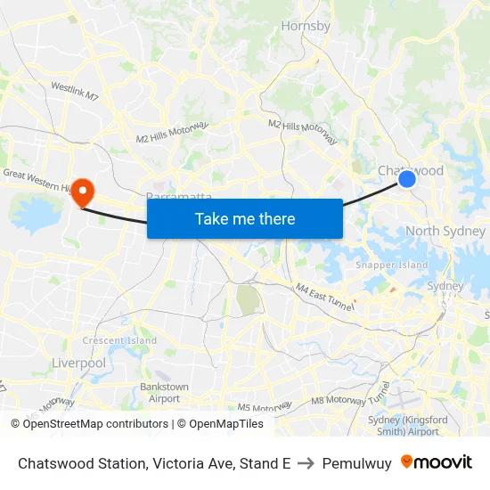 Chatswood Station, Victoria Ave, Stand E to Pemulwuy map