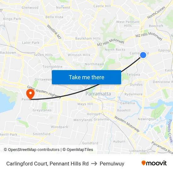 Carlingford Court, Pennant Hills Rd to Pemulwuy map