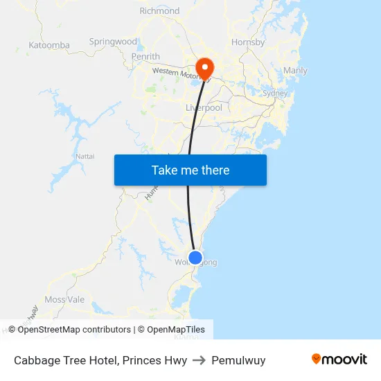 Cabbage Tree Hotel, Princes Hwy to Pemulwuy map