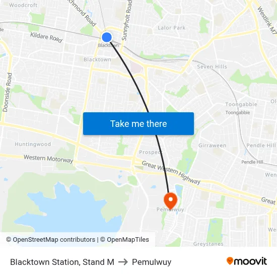 Blacktown Station, Stand M to Pemulwuy map