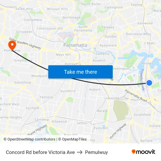 Concord Rd before Victoria Ave to Pemulwuy map