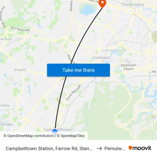 Campbelltown Station, Farrow Rd, Stand H to Pemulwuy map
