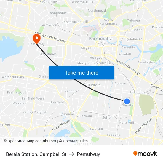Berala Station, Campbell St to Pemulwuy map