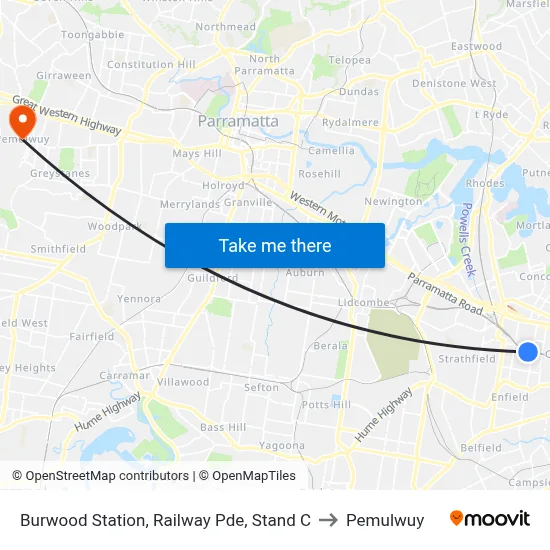 Burwood Station, Railway Pde, Stand C to Pemulwuy map