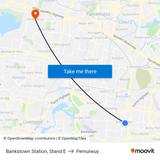 Bankstown Station, Stand E to Pemulwuy map