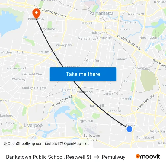 Bankstown Public School, Restwell St to Pemulwuy map