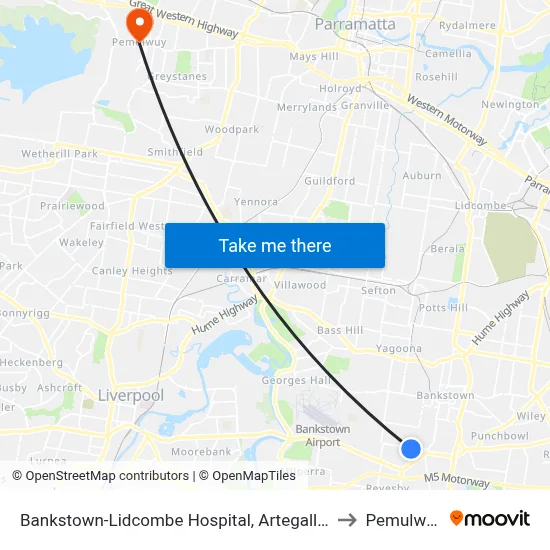 Bankstown-Lidcombe Hospital, Artegall St to Pemulwuy map