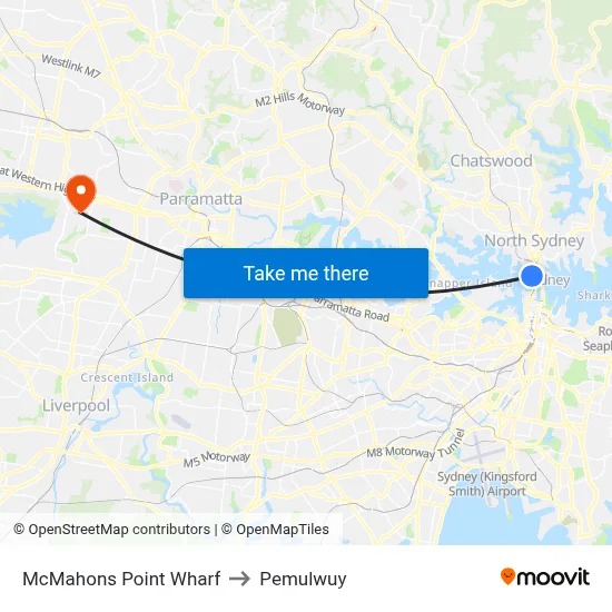 McMahons Point Wharf to Pemulwuy map