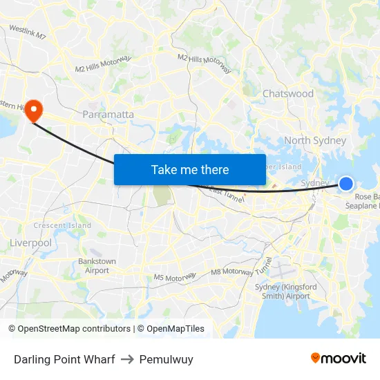 Darling Point Wharf to Pemulwuy map